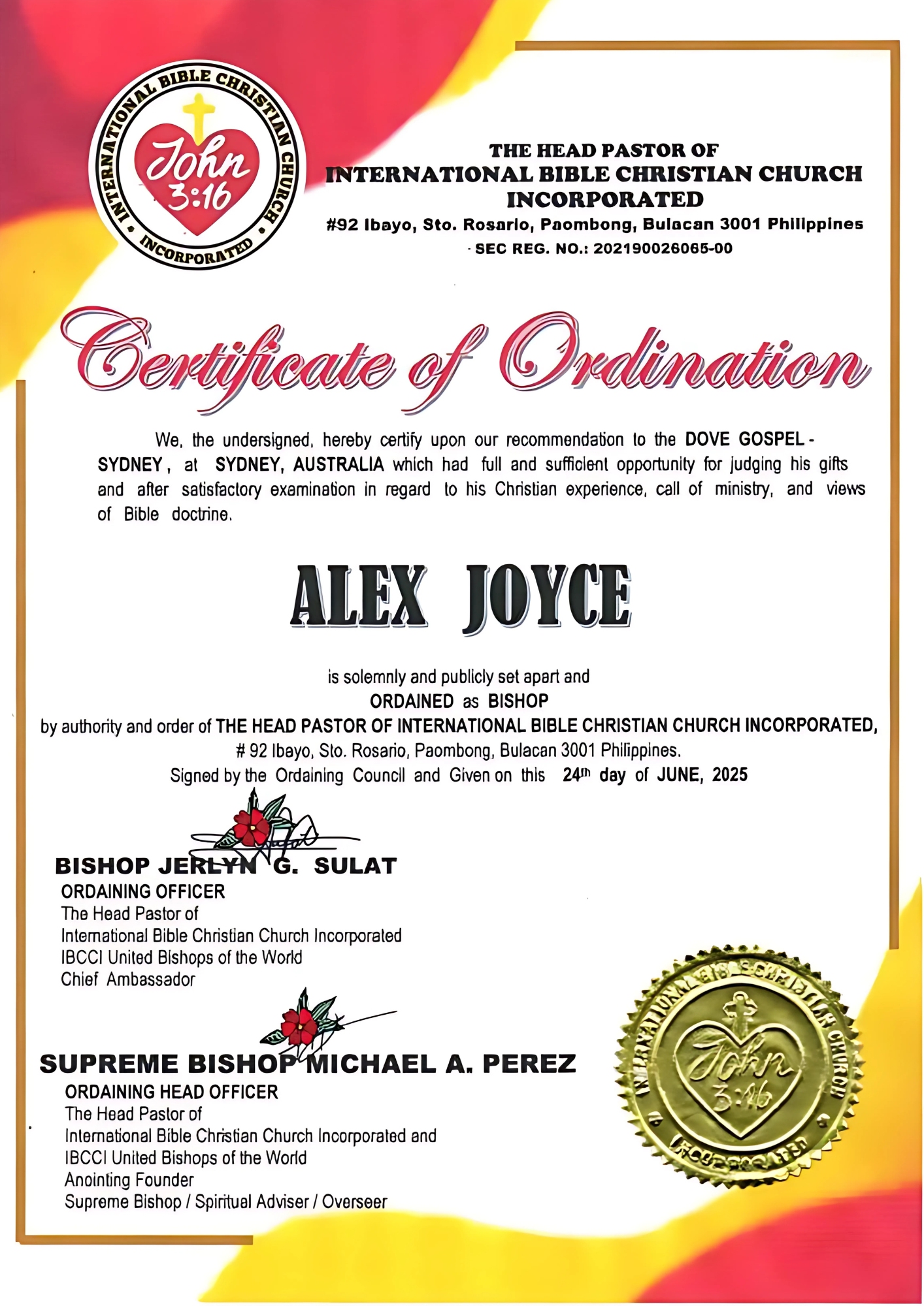 (M. Rev. Pat.) Alex Joyce (M. Rev. Pat.) Alex Joyce